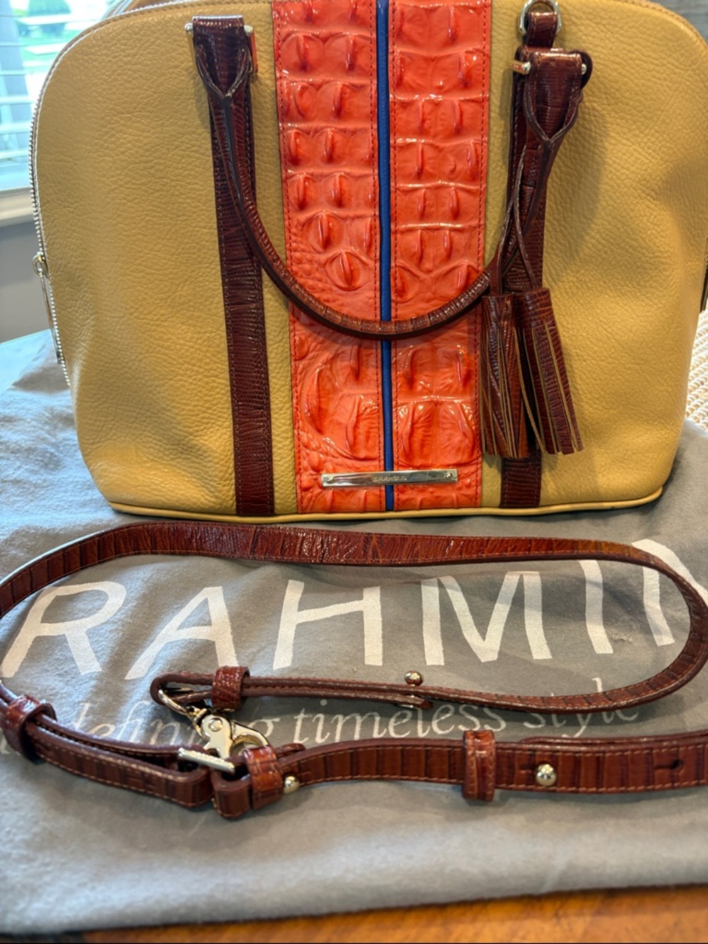 Brahmin Yellow, Orange & Brown Satchel - Picture 8 of 12